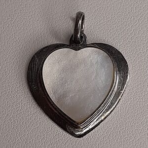 Vtg SIGNED 925 MOP Heart Sterling Silver Pendant Mother of Pearl White TESTED